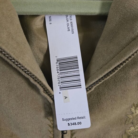 Company Ellen Tracy NWT Faux Suede Embroidered Olive Full Zip Jacket Size 8 - Picture 6 of 8